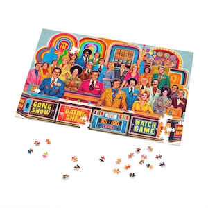 Retro Game Show Jigsaw Puzzle – Colorful 70s TV Theme – 1000 Piece Vintage Puzzle for Adults – Nostalgic Pop Culture Gift – Fun Brain Teaser