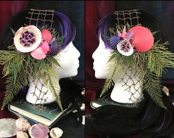 mermaid headdress - pink & purple shell headdress, faerie headdress, mermaid costume, dance headdress, festival attire