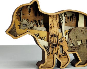 Geschichtete Bärenjunge Laser-Schnitt-Datei, 3D Kunst Wohnkultur (SVG PDF Ai)