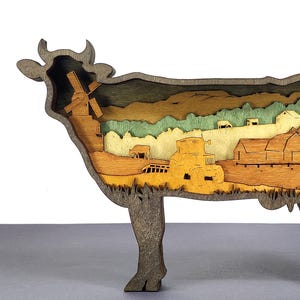 Layered Truss Cow, Laser Cut File, 3D Layered Cow, Plywood Cutting, Laser Cut Files - 8 Layer Art Piece for Glowforge