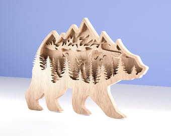 Gelaagde beer SVG, lasergesneden bestand, 3D-houtkunst (digitale download)