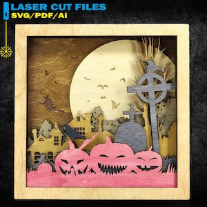 Halloween scene, Pumpkin Multilayer SVG, 3D Layer Halloween, Home Decor, Halloween SVG, Plywood cut - 7 layers