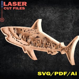 Shark Layered SVG, Shark Cut File, 3D Layer, Plywood Cut - 6 layers