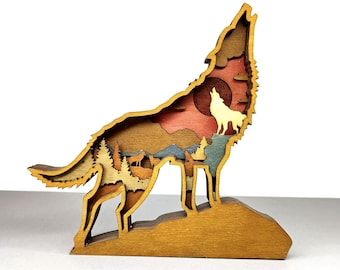 Wolf Laser Cut SVG, Forest Mountain Scene (Digital Download)