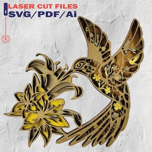 Hummingbird Flowers SVG, Laser Cut Files - 5 Layered