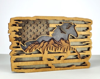 Layered Horse American Flag SVG - Laser Cut File (Digital Download)