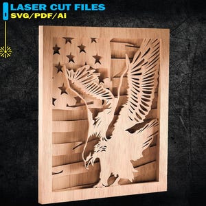 Patriotic Eagle, American Flag, Layered Eagle Glowforge, Eagle SVG, 4th of July SVG, Eagle USA Flag, Laser Ready Cut File - 5 layered