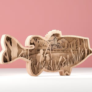 Layered SVG Scene, Fishing Dad svg, Fishing Scene svg, Gift for Dad, Father&#39;s Day SVG, Glowforge SVG Files, Laser Cut Files - 8 layers