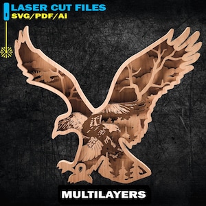 Eagle Multilayer SVG, Eagle Laser Cut File, 3D Layer, Plywood Cutting, SVG File, Plywood with 3D Mandala - 7 layers