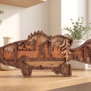 7-lagers abborre, abborre SVG Glowforge, marulk SVG, lagers fiskelandskap, laserklar skärfil bild 3