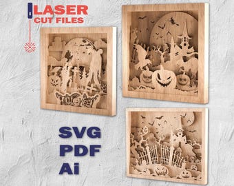 Halloween SVG, Laser Cut Files for Glowforge, 3 Designs - MULTILAYERS