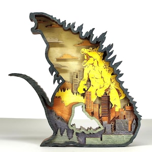 ゴジラ SVG、ゴジラ シルエット、ゴジラ カット ファイル、ゴジラ ベクター、レーザー カット ファイル、即時ダウンロード - 8 レイヤー