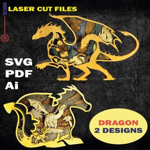 Dragon Multilayer SVG, Dragon CNC File, SVG Cutting File, Laser Cut File, 3D Layer, 2 Designs