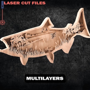 Fish SVG, Digital File - 7 Layer Bass Fish for Glowforge - Layered