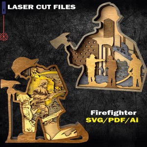 Firefighter 3D Layered SVG, Fireman Axe Wall Art, Hero Fire Dept Gift, Wood Design , Laser Cut SVG for Fire Dept Gift, 2 Designs