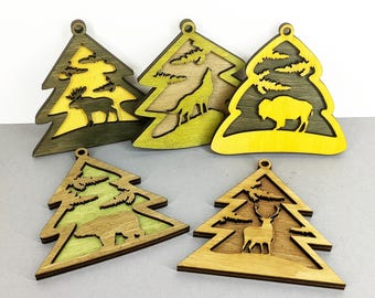 Set of 5 Christmas ornament - laser file - Winter woodland animals SVG