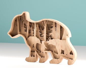 3D-Schicht-Bär, Bärenmotiv, Bärenmotiv, Lasercut-Dateien - 7 Schichten