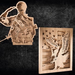 Multilayer Soldier and American Flag, Laser Cut File, Patriotic SVG - MULTILAYERS