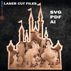 3D Layered Magic Castle SVG, Laser Cut, Mouse, Magic Kingdom, Cartoon - 7 Layer Art Piece For Glowforge