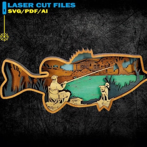 Laser Cut Files, Fishing Svg, Bass Files For Wood, Perfect Gift - 7 Layer Artwork for Glowforge - SVG - PDF