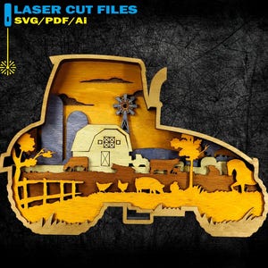 Tractor Multilayer SVG, Tractor cnc cut, Tractor laser cuting, Plywood Cut Tractor, Tractor 3D mandala - 6 Layer Artwork For Glowforge