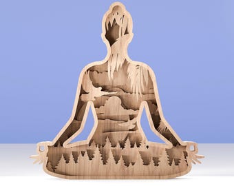 Fichier découpé au laser de posture de yoga 3D, méditation décor SVG (téléchargement numérique)