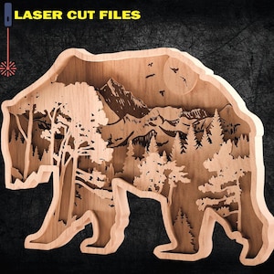Bear Scene Svg, 3D Layered Bear, Laser Cutting Files - 6 layers