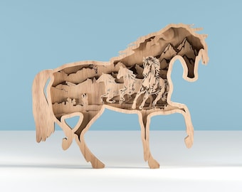 Horse Multilayer Svg, Laser Cut Files, 3D Layered horse, horse Mandala, horse Laser Cut, Cnc File, Vector Files, Plywood cut - 7 layers