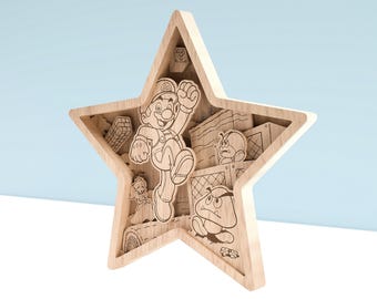 Game Character SVG, Star SVG, Laser Cut Files, Glowforge Project - 8 layers