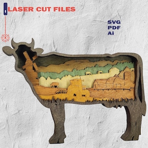 Layered Truss Cow, Laser Cut File, 3D Layered Cow, Plywood Cutting, Laser Cut Files - 8 Layer Art Piece for Glowforge