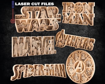 Laser Cut SVG - Superhero svg - Set of 5 - Layers Artwork for Glowforge