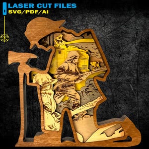 Firefighter Multilayer Laser Cutting File, Firefighter Multilayer Svg, Stand Decor Cutting File - 7 Layers