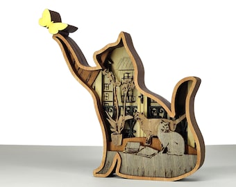 Gato SVG, archivos cortados con láser - Ilustración de 9 capas para Glowforge - Multicapa