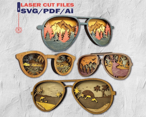 Sunglasses Laser Cut File, 3D Layered Designs (SVG, PDF, Ai)