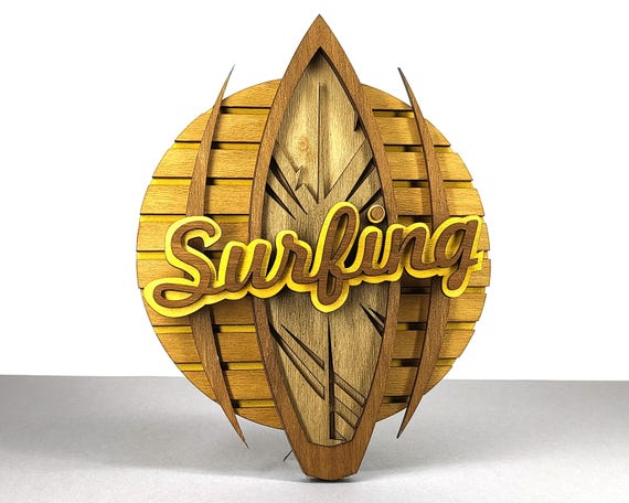 3D Surfboard Laser Cut Sign, Summer Beach Vibes SVG (Digital Download)