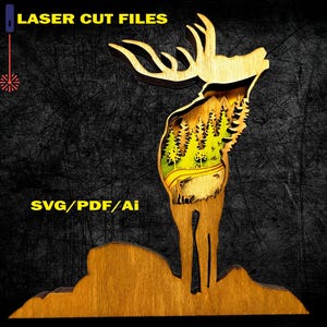 ヘラジカSVG、鹿、レーザーカットファイル - Glowforge用7レイヤーアート作品