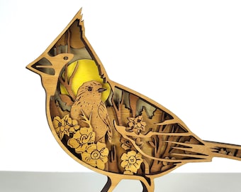 Cardinal Bird SVG, Multilayer 3D Wooden Laser Cut File (Digital Download)