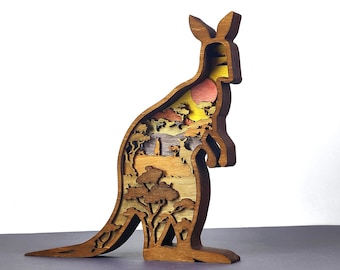 Kangaroo SVG, Laser Cut Files - 7 Layer Art Piece for Glowforge