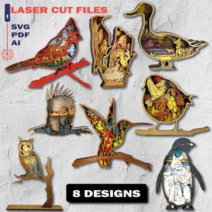 Bird SVG, Laser Cut Files, Plywood Cutting, 8 Designs - MULTILAYERS