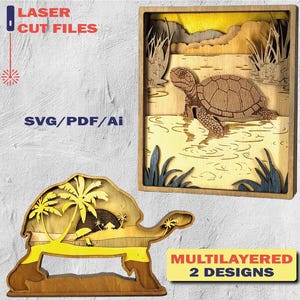 Sea Turtle SVG Files, Laser Cut Plans, Glowforge, Templates for CNC, 2 Designs - MULTILAYERS