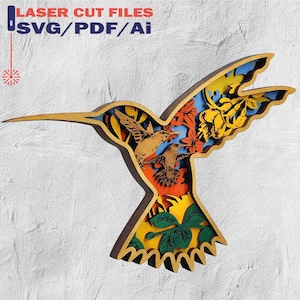 Hummingbird Layered SVG File, Hummingbird Laser Cut File, 3D Layer, Plywood Cutting, 3D Mandala, Plywood Cutting, Home Decor - 6 layered