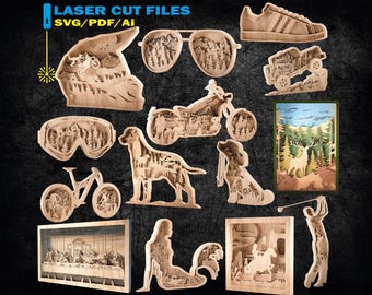 Bundle, laser cut file, layered svg, vector files, 14 Designs - MULTILAYERS