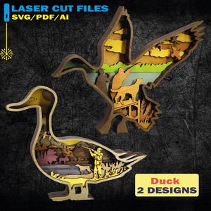 Duck SVG, Laser cut files, Layered Duck, Hunting Scene File - MULTILAYERS
