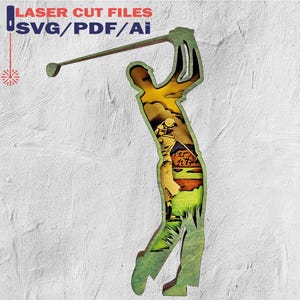 3D Layered, Golf Art, Layered Wood, Golfer, Golf Gift - 7 Layered Artwork for Glowforge - SVG - PDF