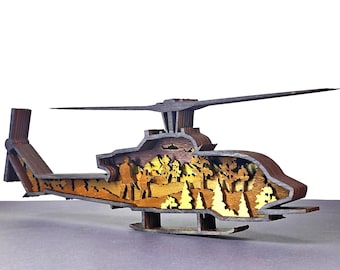 Helicopter SVG, Layered Laser Cut File, Glowforge CNC Artwork (Digital Download)