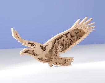 File di taglio a strati "Foresta d'aquila", tema "Aquila a strati", taglio laser 3D in legno di aquila selvatica, aquila a strati, file di taglio laser aquila - 7 strati