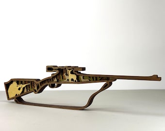 Laser cut files, Layered Wood Art Rifle, Depicting Deer Hunting Scene - "Hunter's Pride" - 6 layers