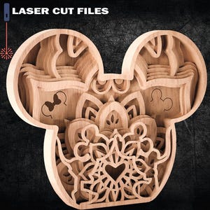 Mouse mandala 3d, Mouse Head Svg, Laser cut files, Glowforge Svg File - 5 layers