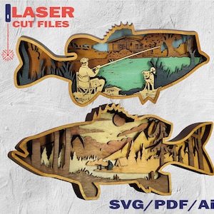 Fish SVG, Fish 3D, Layered Scene - Digital File - MULTILAYERS