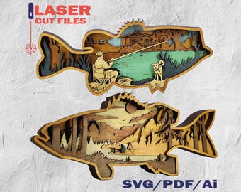 Fish SVG, Fish 3D, Layered Scene - Digital File - MULTILAYERS